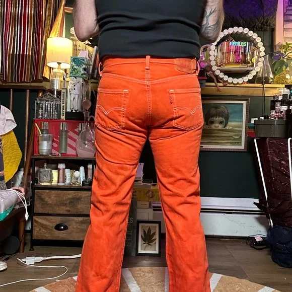 Vibrant Orange Jeans Levi 501 29x30 red tab - Picture 3 of 11